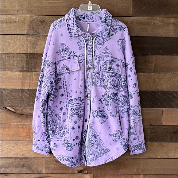 NWT Free People Women's West Coast Printed Ruby Jacket Purple Size Medium - Picture 2 of 9